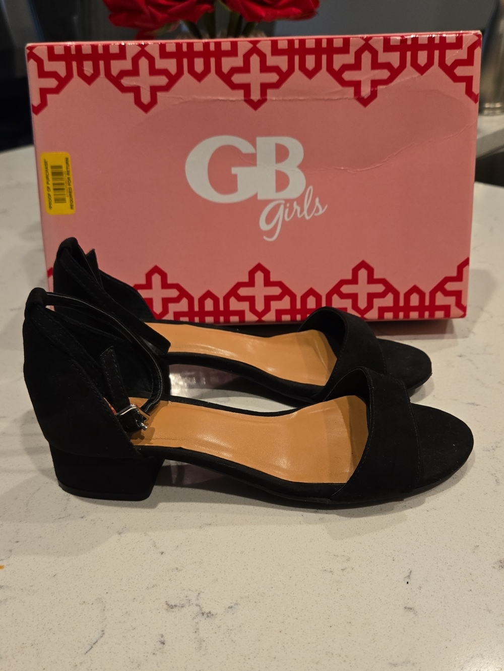 GB Girls Black Open-Toe Low Block Heel Sandals